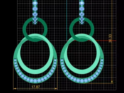Triple Halo Drop Earrings   3D Printable Jewelry Model  3D print model
