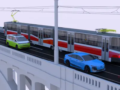 Bridge with KT8 tram Audi VW and IONIQ 3D model