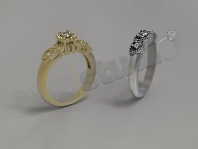 Luxury two similar leaf ring 3d model design 3D print model