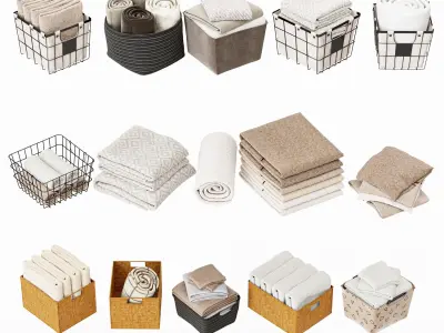 Laundry Set shelf with baskets and towels 3D model