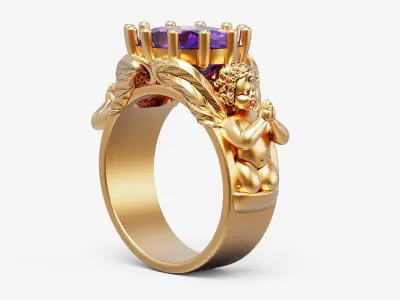 Oval and praying baby angel Sculpture jewelry gold 3D print model