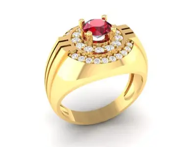 Luxury Round Gemstone Halo Men Ring with Diamond Accents 379 3D print model