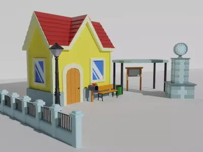 Simple Town Square Set Free low-poly 3D model