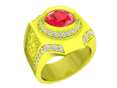 Luxury Round Ruby Diamond Ring for Men 5374 3D print model