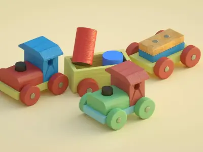 Toy car Building block car Cartoon toy Little train Locomotive 3D model
