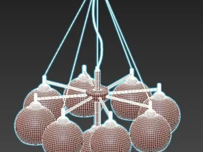 ETNAA chandelier with six glass globes hanging from gold meta... 3D model