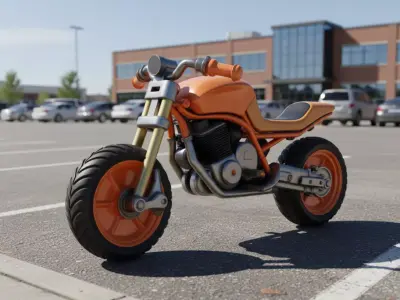 Orange Chopper Cartoon-Style Custom Motorcycle Bold Design Low-poly 3D model