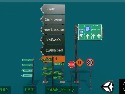 Ultra HD Road Props Bundle Low-poly 3D model