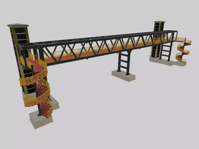 Steel Pedestrian Bridge-Elevator-Spiral Stair-Truss Type-19 3D model