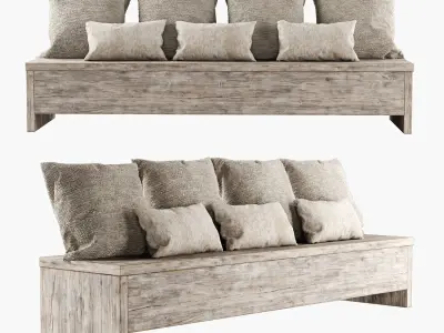 Wooden bench with pillows 3D model