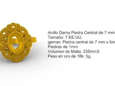Anillo Dama Piedra Central de 7 mm x 5mm 3D print model