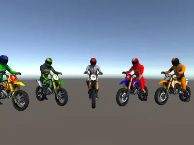 5 Low Poly Dirt Bike With Rider  Low-poly 3D model
