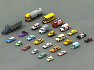 Stylized lowpoly vehicle pack with interior Low-poly 3D model Low-poly 3D model