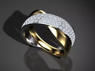 Intertwined yellow and white gold ring with pave P-01-378 3D print model