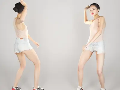 Pretty woman in shorts playing volleyball 226 Low-poly 3D model