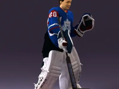 Hockey goalie in blue jersey 0895 3D model
