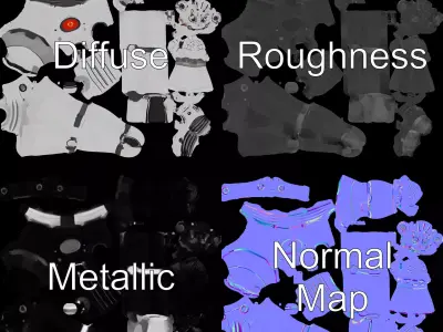 Retro Robot with Antennas Model Pack Low-poly 3D model