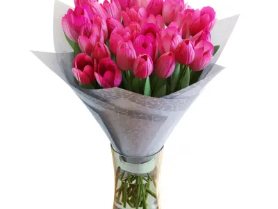 Flower Set 32 - Pink Tulips Bouquet 3D model