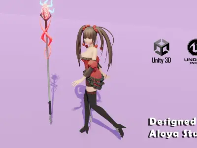 Anime Female Magical Fantasy - Ready to Unity - Unreal Engine Low-poly 3D model