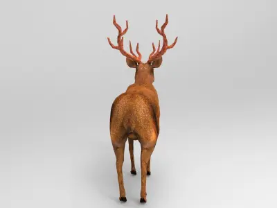 Red Game ready low poly deer model  Low-poly 3D model