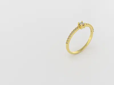 Solitaire ring with side stones 3D print model