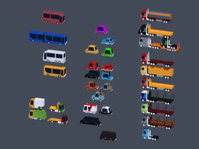 Transport Low Poly three airplanes flying in sky Low-poly 3D model