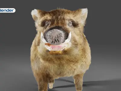 Fur Wild Boar NO Rigged in Blender  Low-poly 3D model