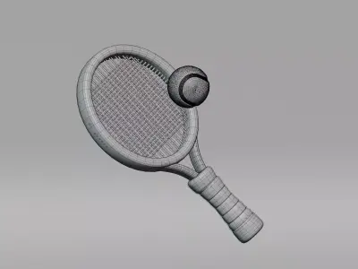 Tennis Racket with Ball Low-poly 3D model