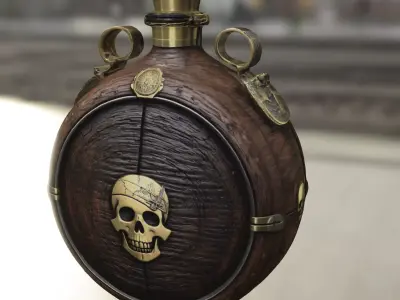 Pirate Flask with Skull Emblem Low-poly 3D model