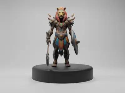 Lion Warrior 3D Model Game-Ready Fantasy Character  Low-poly 3D model