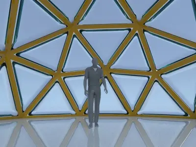 Geodesic dome structure with frame and glass panels 3D model