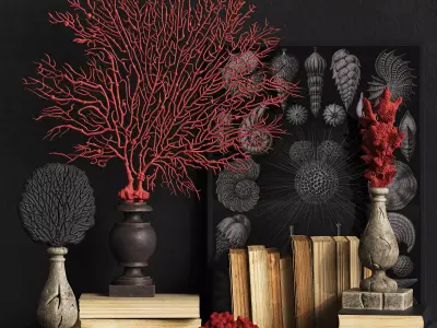 Coral Set 2 vases and plants 3D model