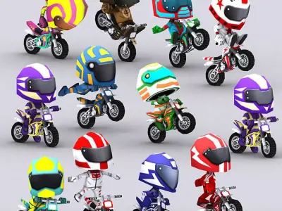 3DRT-Chibii racers - Dirt bikes Low-poly 3D model