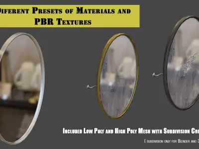 Wall Mirror Oval Shape with Crack and PBR textures Options Low-poly 3D model