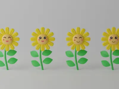 Cartoon Cute Sunflower Collection 3D model