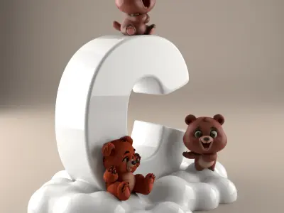 C Letter with Bears STL - Cute 3D Gift Decor 3D print model