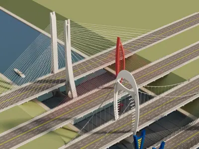 Modular Modern Bridge Collection Low-poly 3D model