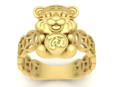 Luxury Lucky Bear Feng Shui Ring 3D Jewelry Model  3589 3D print model