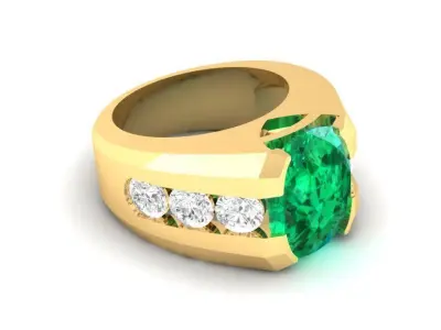 Mens Oval Emerald Diamond Gold Ring 3D Model   164 3D print model