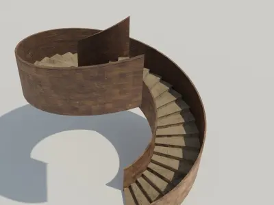 Wooden stairway  Low-poly 3D model