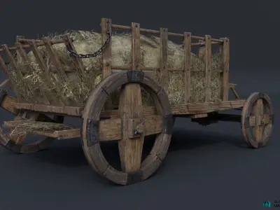 Antique Vintage Rustic Wooden Cart Low-poly 3D model