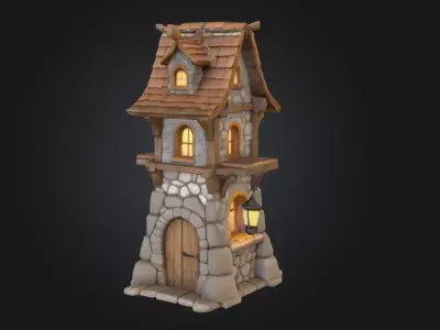 Stylized Medieval House Low-poly 3D model