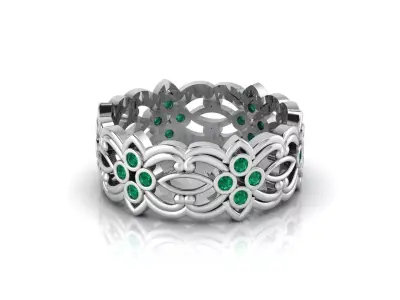 Floral Filigree Diamond Eternity Bands in Gold and Platinum 3D print model