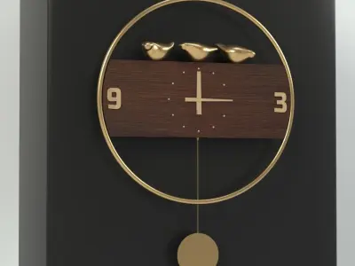 Gold - Wooden - PBR wall clock 001 3D model Free low-poly 3D model