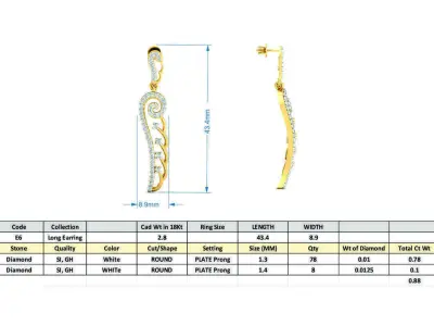 Women Earring 3DM STL OBJ FBX Render Details 3D print model order