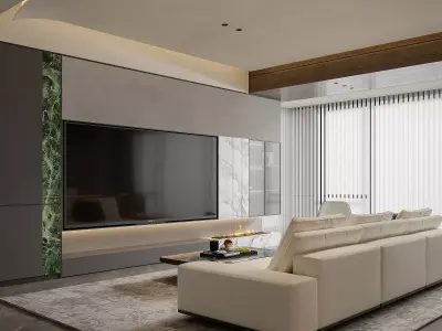 Modern living room dining room interior scenes  3D model