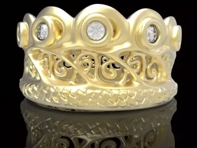 engraved gemstone crown ring 5 3D print model