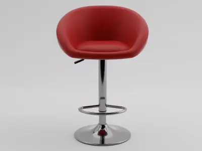 Modern Red Leather Bar Stool Chrome Base  PBR 3D Model 3D model