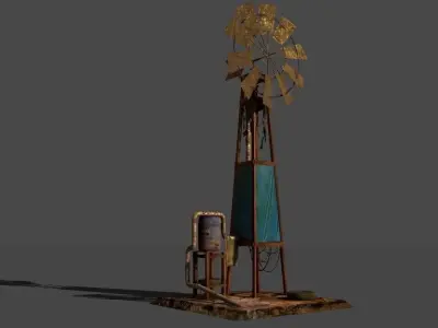 Shanty windmill Low-poly 3D model