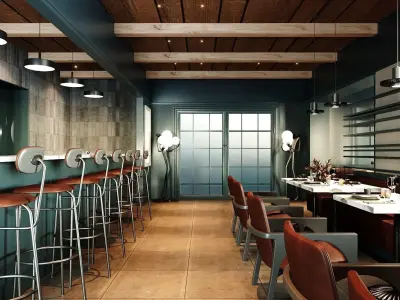 Modern Lounge Bar Restaurant 3D Model Scene - Editable 3D model 3D model